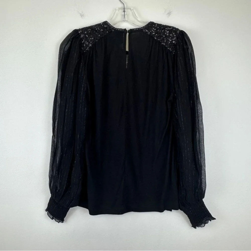Anthropologie Bl-nk Sequin Embellished Blouse Size XS Black Bohemian NWT - Picture 9 of 14